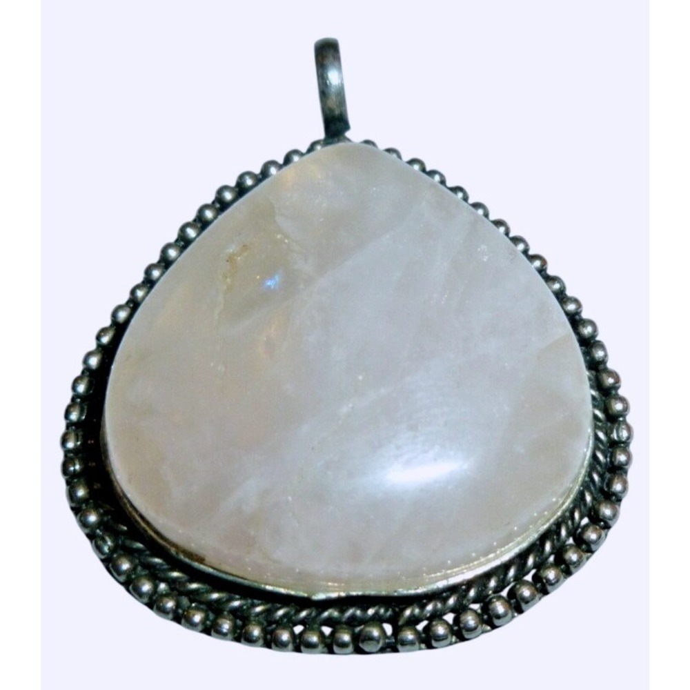 Vintage Pendant Women Pink Good Rose Quartz Teardrop Beaded Border Boho